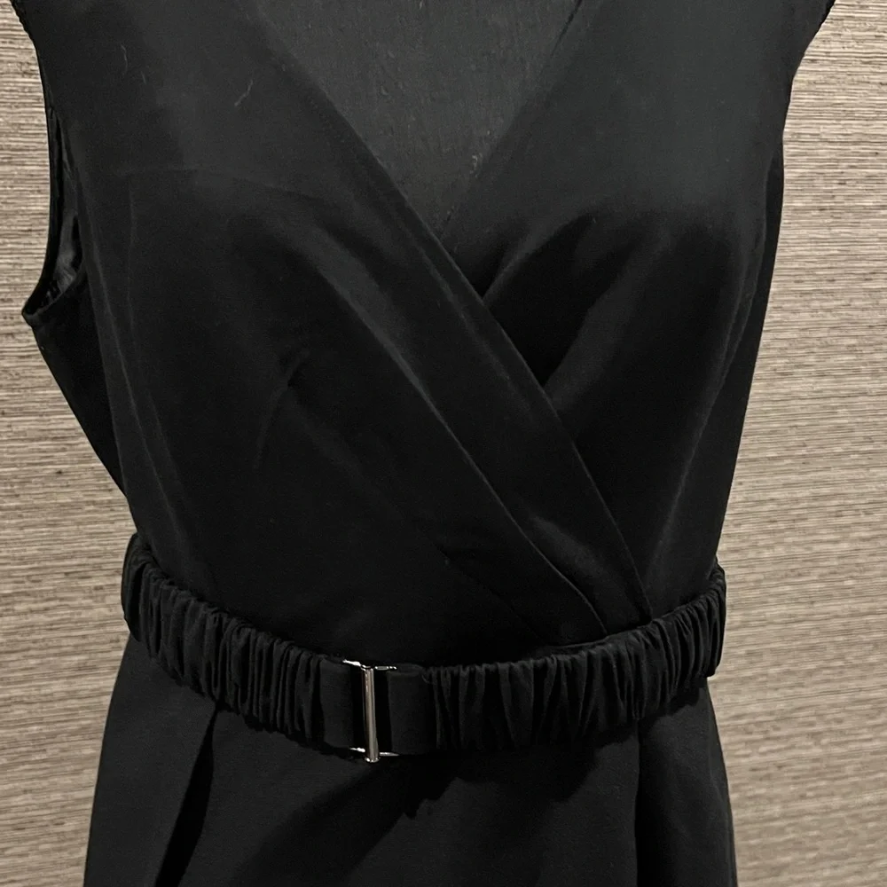 Halogen Black Sleeveless V Neckline sheath Linen/Silk Dress size 12 - Picture 4 of 11